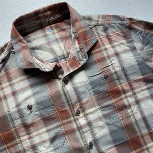 Kuhl Response Mens Plaid Button Up Shirt M Beige Orange Gray Tapered Fit Outdoor